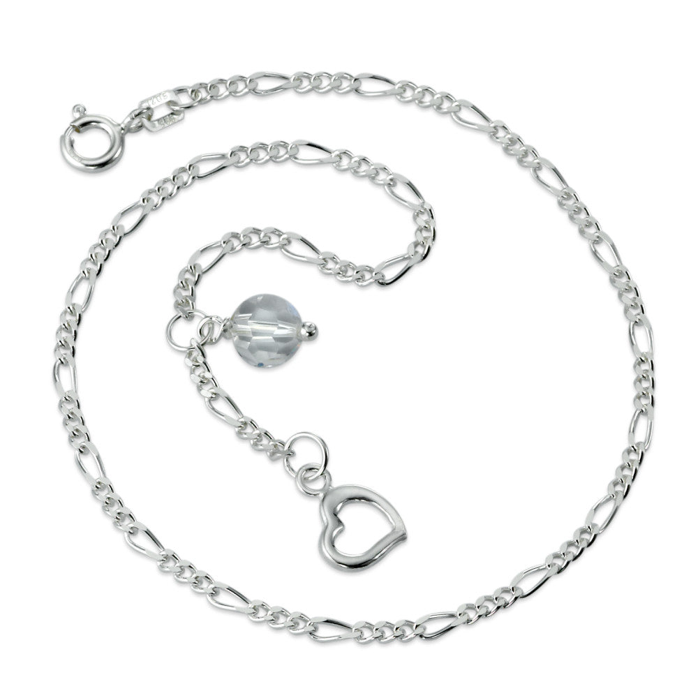 Anklet Silver Zirconia Heart 24-26 cm Ø9 mm