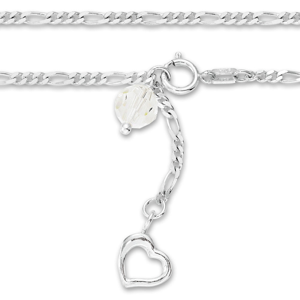 Anklet Silver Zirconia Heart 24-26 cm Ø9 mm