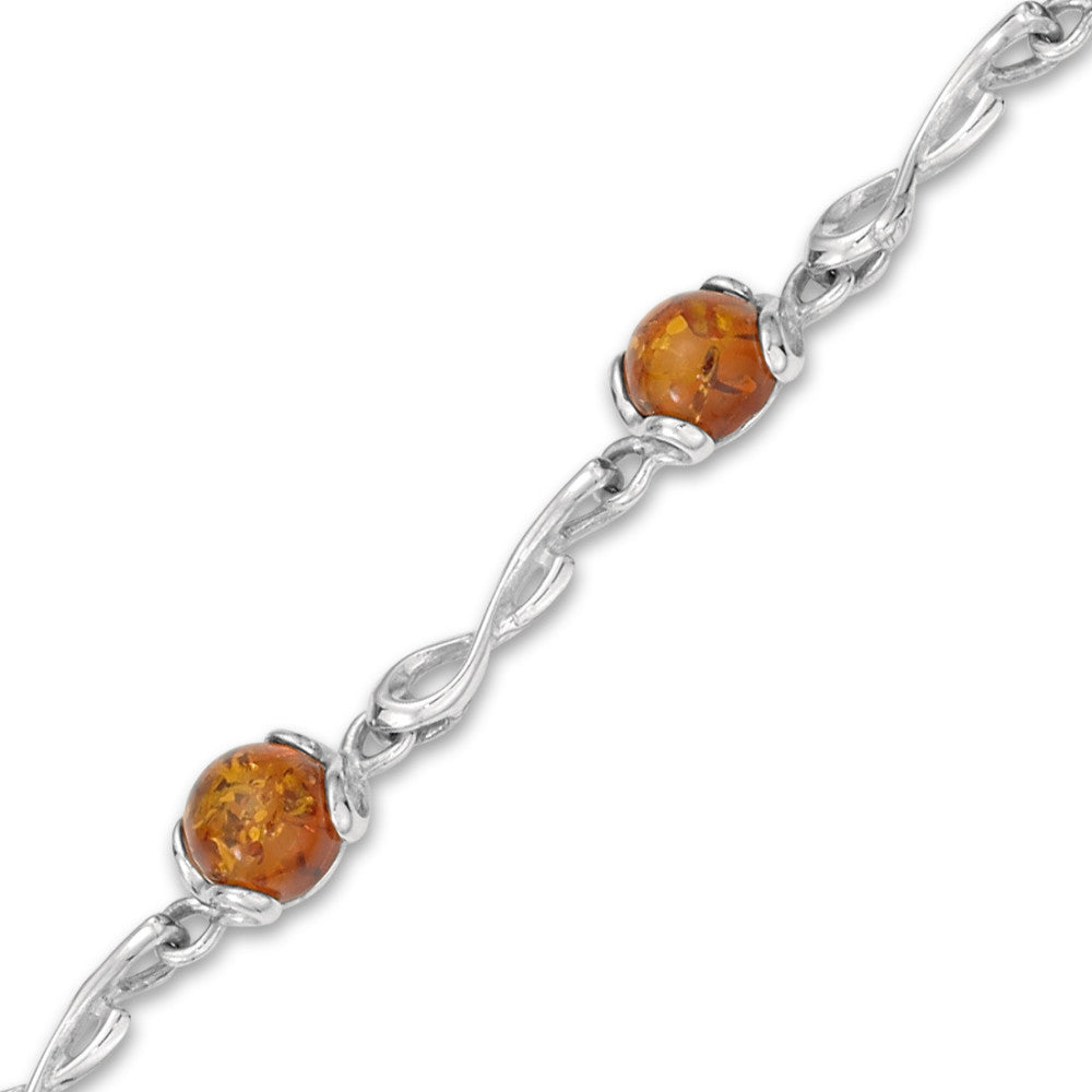 Bracelet Silver Amber 8 Stones 19.5 cm