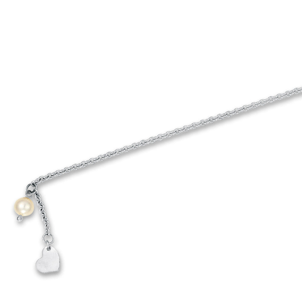 Anklet Silver Freshwater pearl Heart 25-26.5 cm Ø10 mm