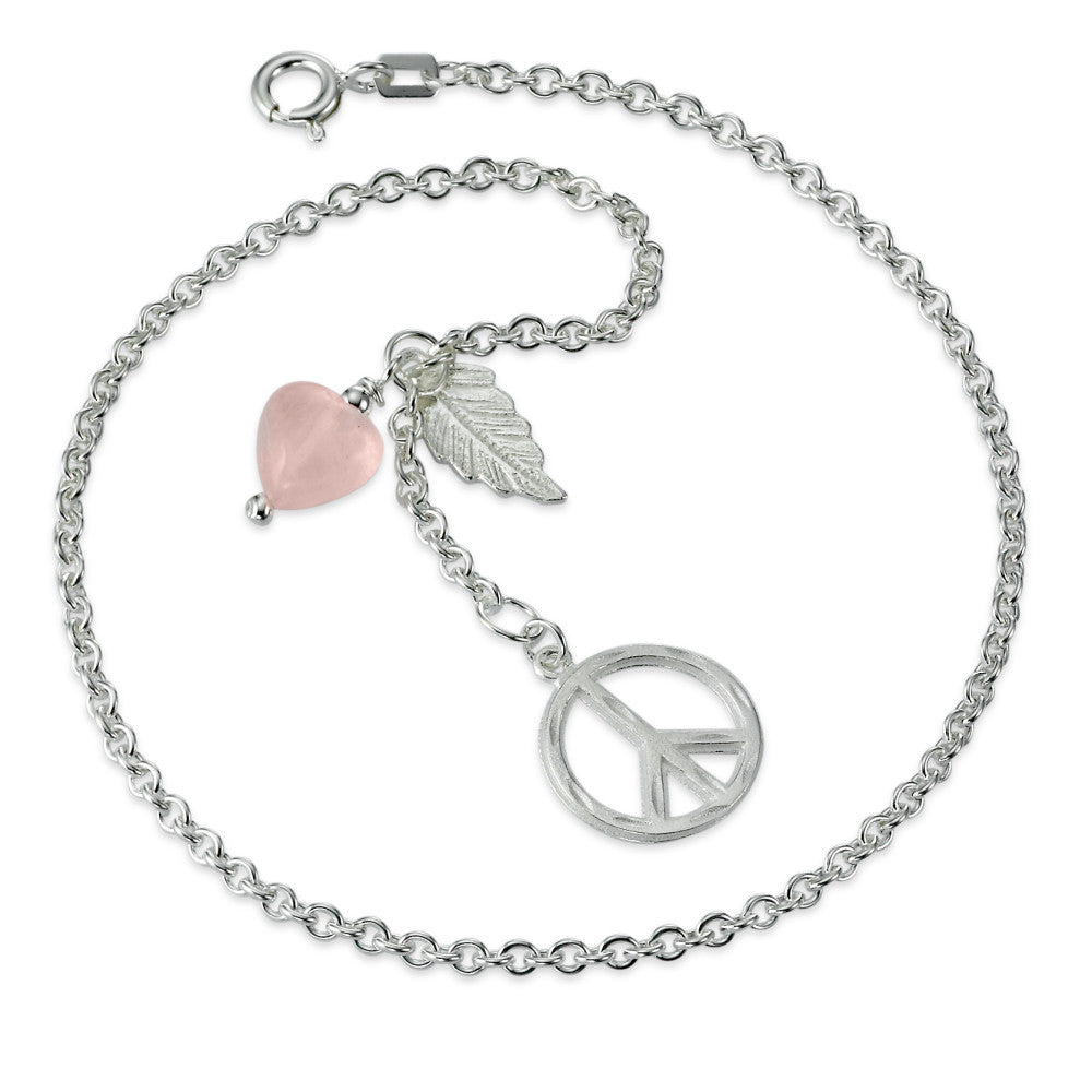 Anklet Silver Rose Quartz Heart 24-26 cm