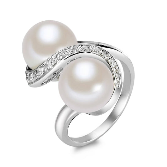Ring Silver Zirconia Rhodium plated Freshwater pearl