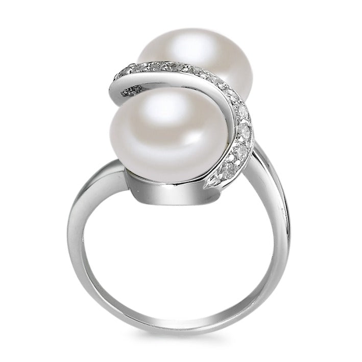 Ring Silver Zirconia Rhodium plated Freshwater pearl