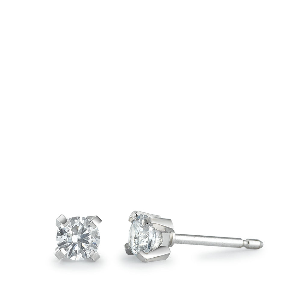 Stud earrings 9k White Gold Zirconia 2 Stones, round, 3 mm