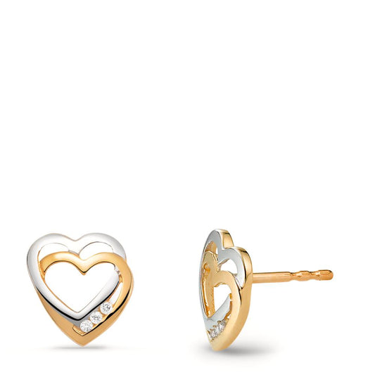 Stud earrings 9k Yellow Gold, 9k White Gold Diamond 0.03 ct, 6 Stones, w-si Heart Ø8 mm