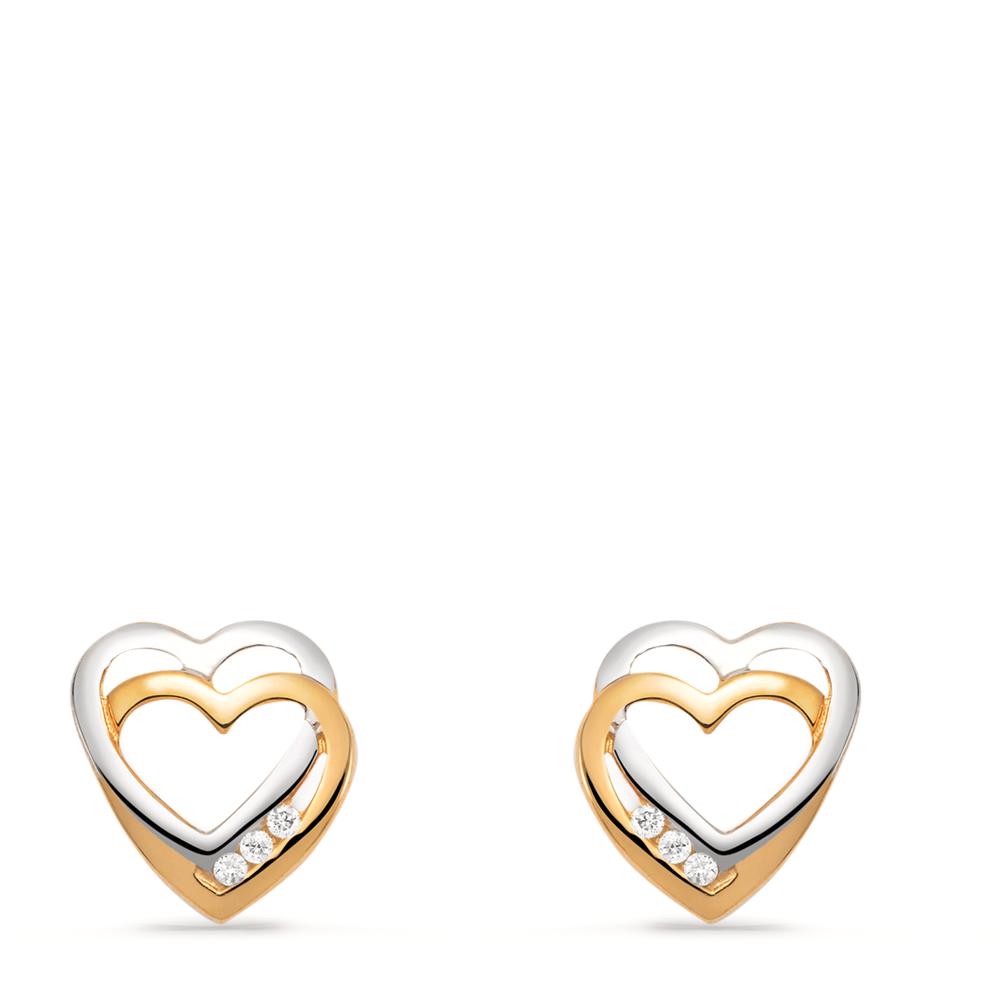 Stud earrings 9k Yellow Gold, 9k White Gold Diamond 0.03 ct, 6 Stones, w-si Heart Ø8 mm