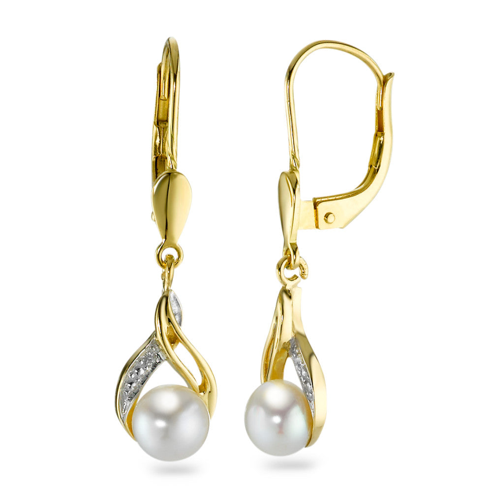 Drop Earrings 18k Yellow Gold Diamond 0.008 ct, w-si Freshwater pearl