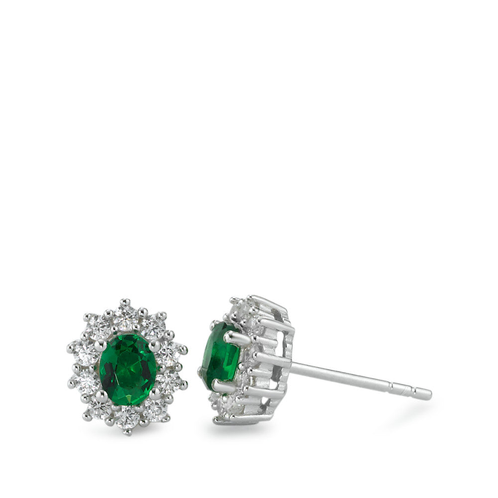 Stud earrings Silver Synthetic Emerald Rhodium plated