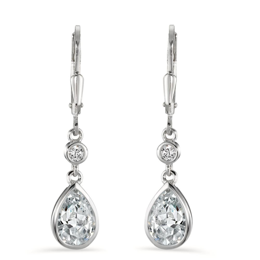 Drop Earrings Silver Zirconia White, 2 Stones, drops, Zirconia White, 2 Stones Rhodium plated