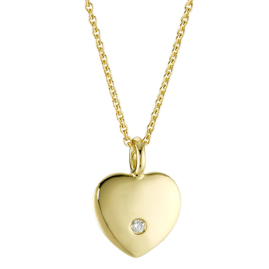 Chain necklace with pendant 18k Yellow Gold Diamond 0.02 ct, w-si Heart 45 cm