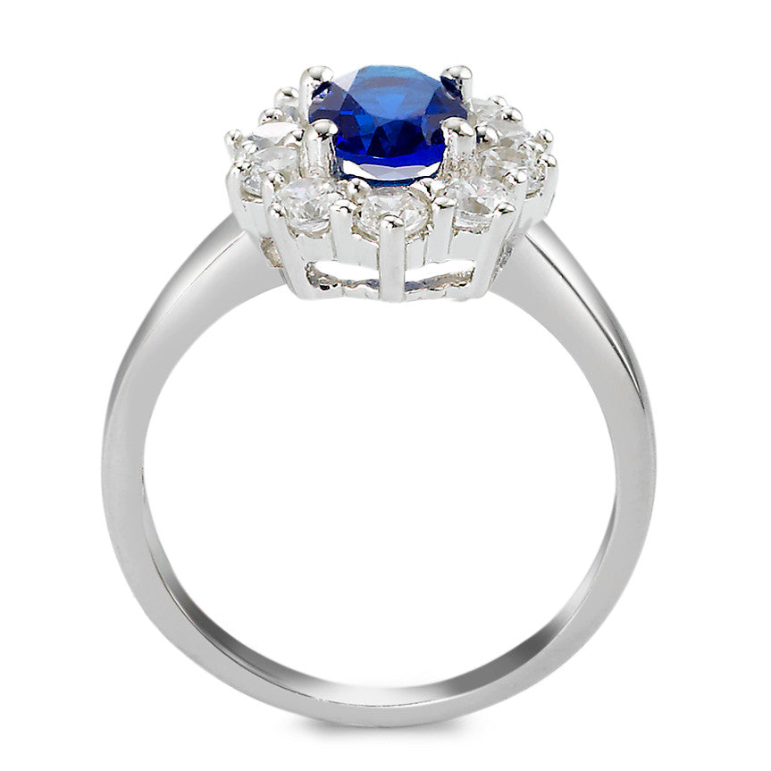 Ring Silver Zirconia Blue, oval, Zirconia White, 10 Stones Rhodium plated