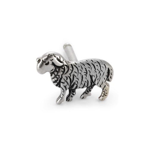 Single stud earring Silver Patinated Sheep