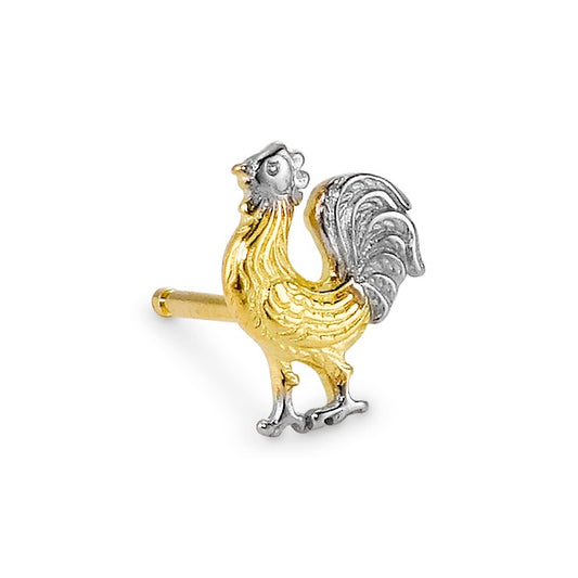 Single stud earring 18k Yellow Gold Rooster