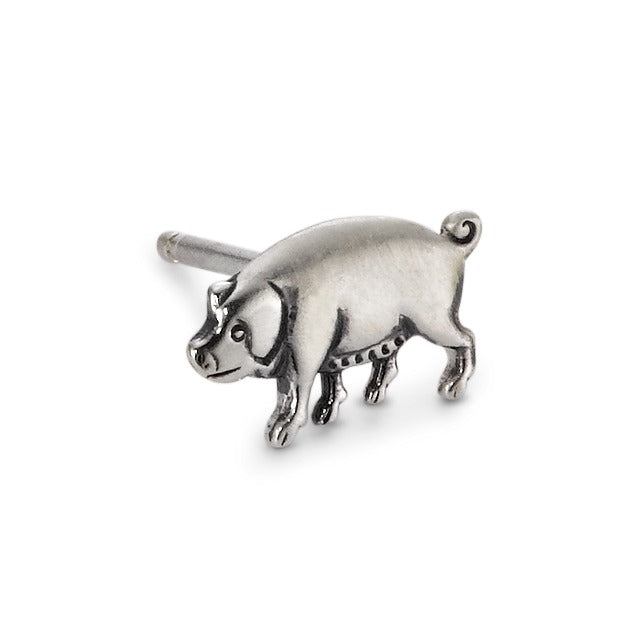 Single stud earring Silver Patinated Pig