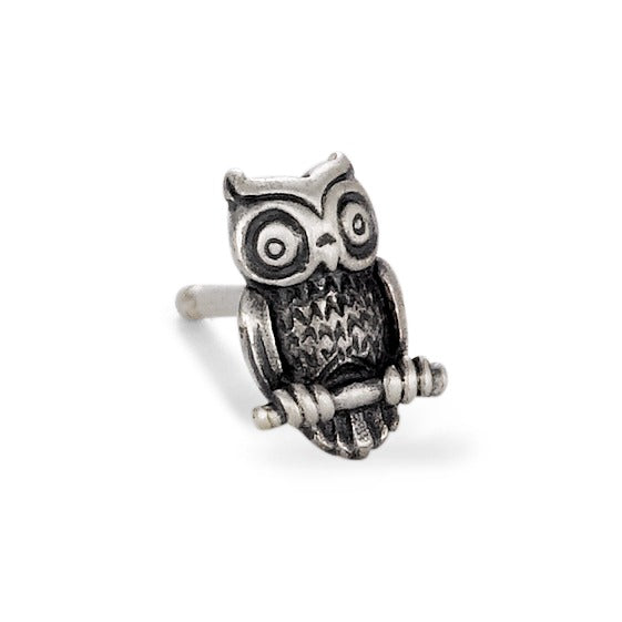 Single stud earring Silver Patinated Owl