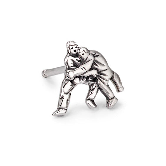 Single stud earring Silver Patinated Swiss Wrestling