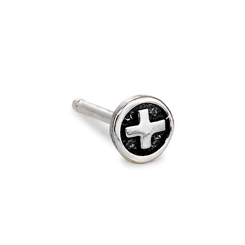 Single stud earring Silver Patinated Swiss Cross Ø5 mm