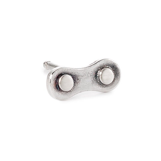 Single stud earring Silver Patinated Bicycle Chain Link