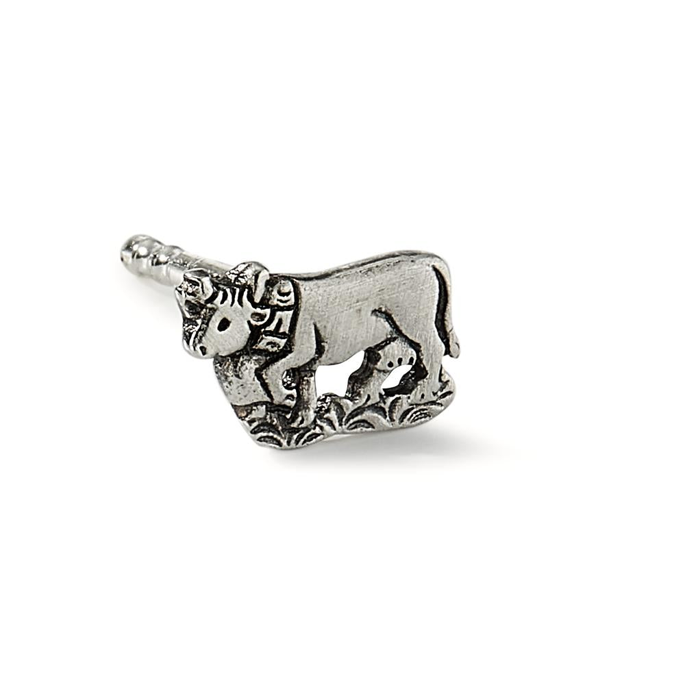 Single stud earring Silver Patinated Cow