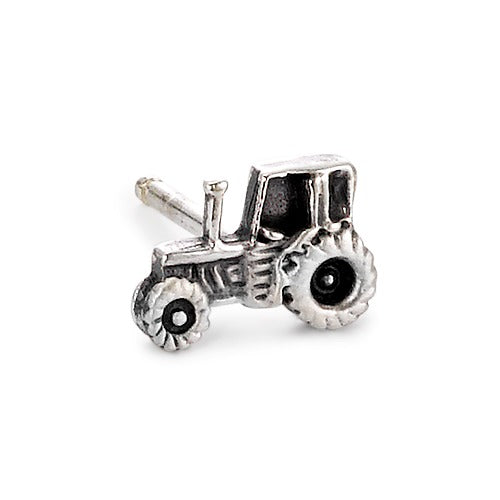 Single stud earring Silver Patinated Tractor