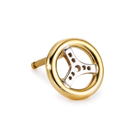 Single stud earring 18k Yellow Gold Steering Wheel Ø9 mm