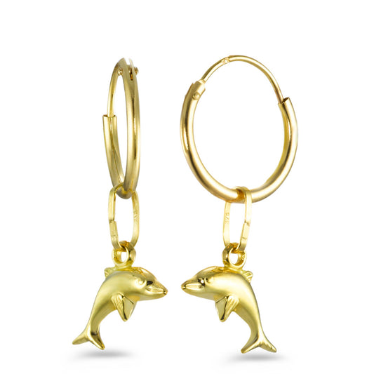 Hoop with pendant 9k Yellow Gold Dolphin