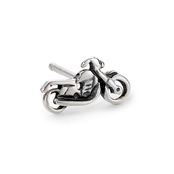 Single stud earring Silver Patinated Motorcycle