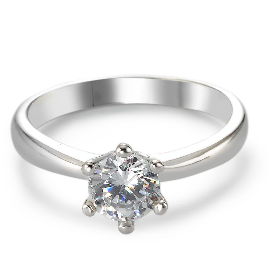 Solitaire ring Silver Zirconia 5.5 mm Rhodium plated