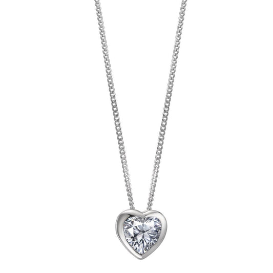 Chain necklace with pendant Silver Zirconia White Rhodium plated Heart 38 cm