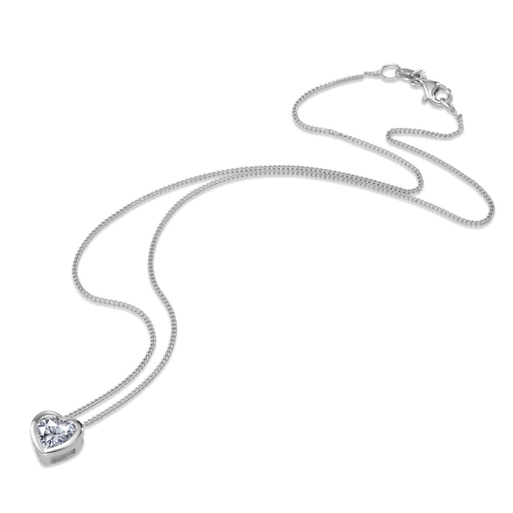 Necklace with pendant Silver Zirconia White Rhodium plated Heart 38 cm