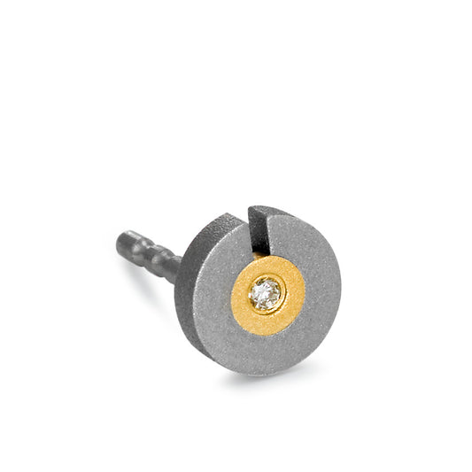 Single stud earring 18k Yellow Gold, Titanium Diamond 0.01 ct, w-si Ø5.5 mm