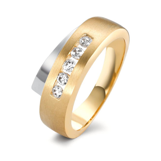 Ring 18k Yellow Gold Zirconia White, 5 Stones Bicolor