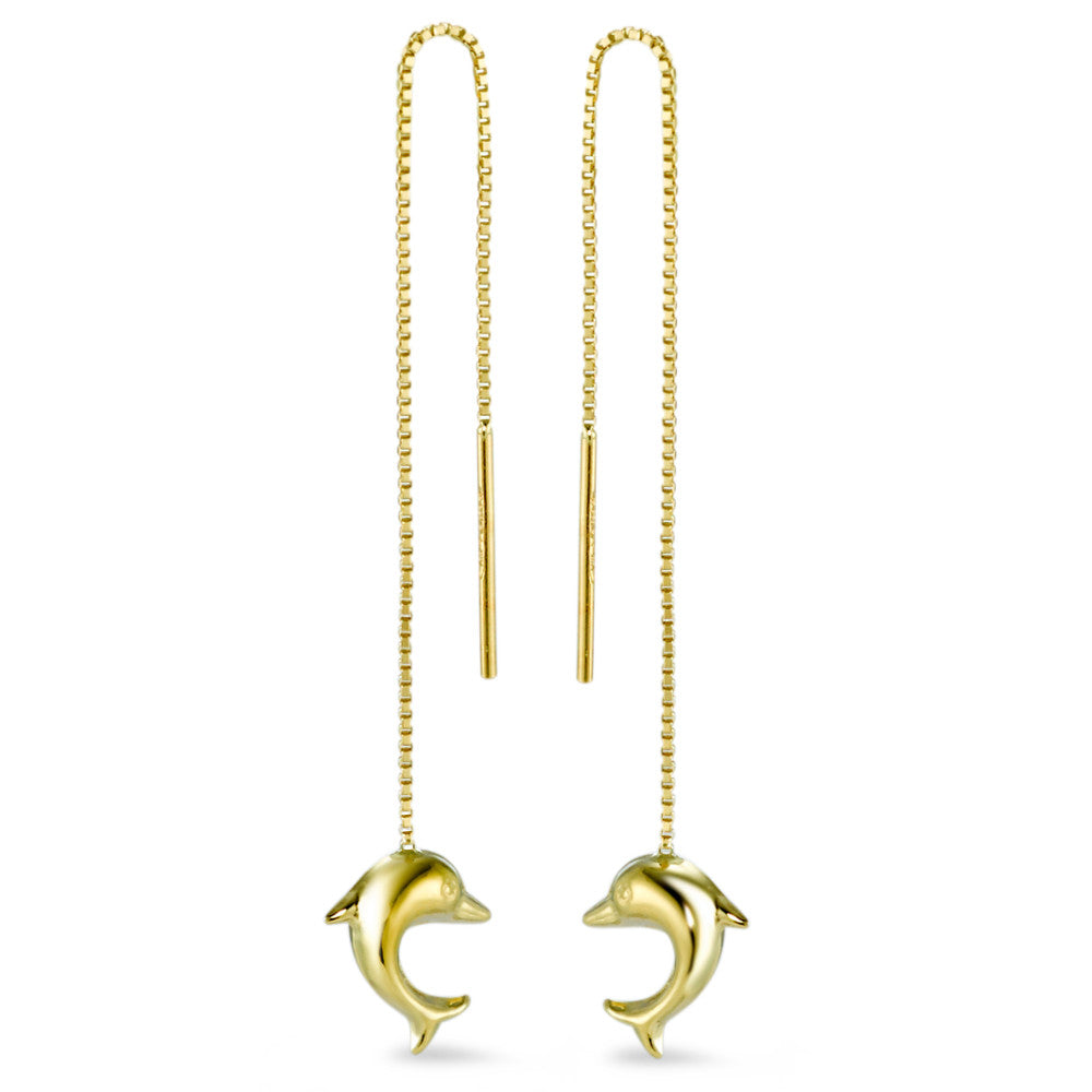 Threader Earrings 18k Yellow Gold Dolphin