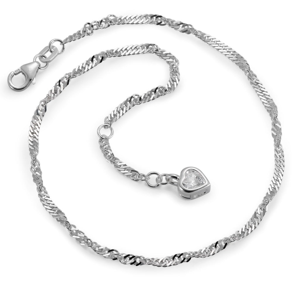 Anklet Silver Zirconia Heart 23-25 cm Ø2.5 mm