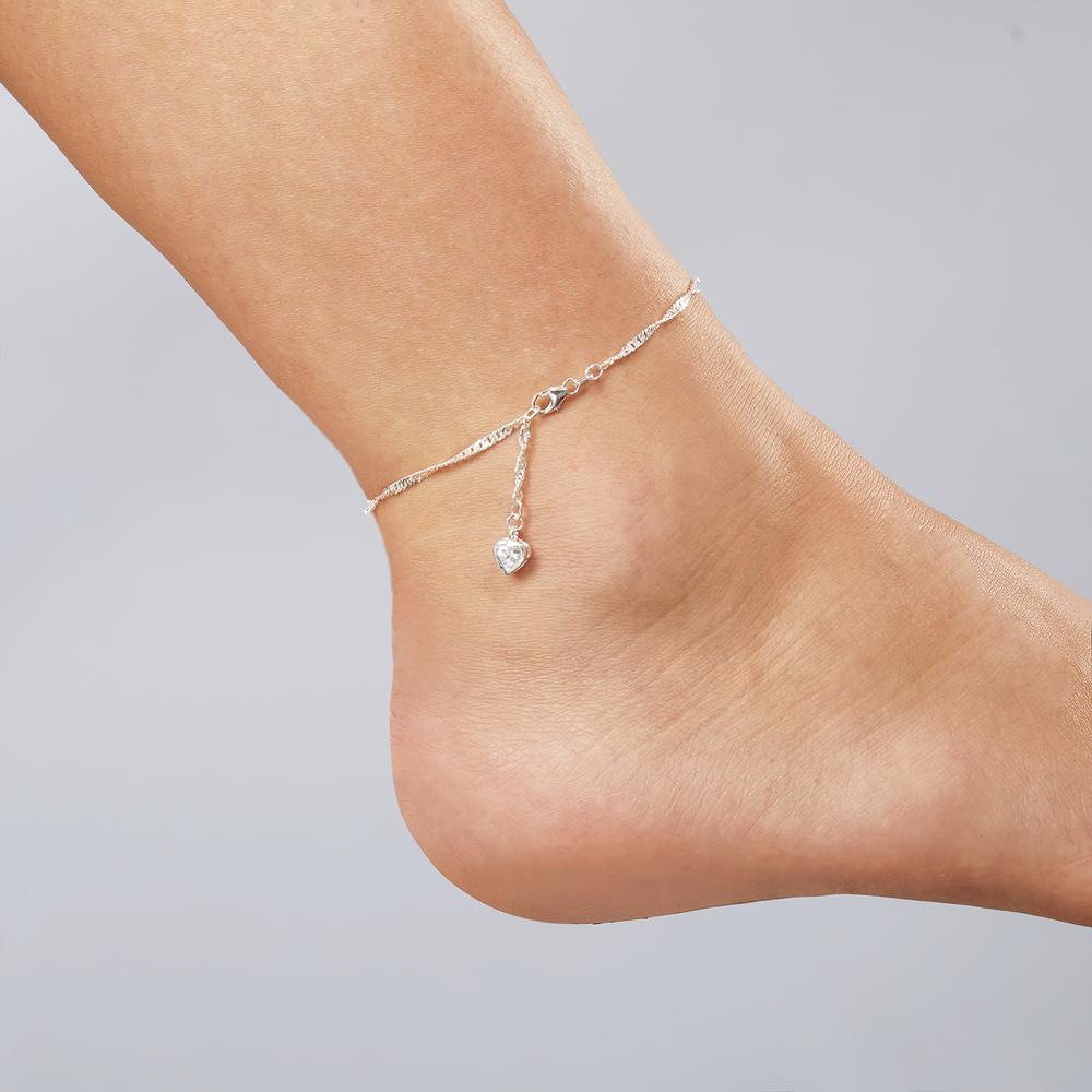 Anklet Silver Zirconia Heart 23-25 cm Ø2.5 mm