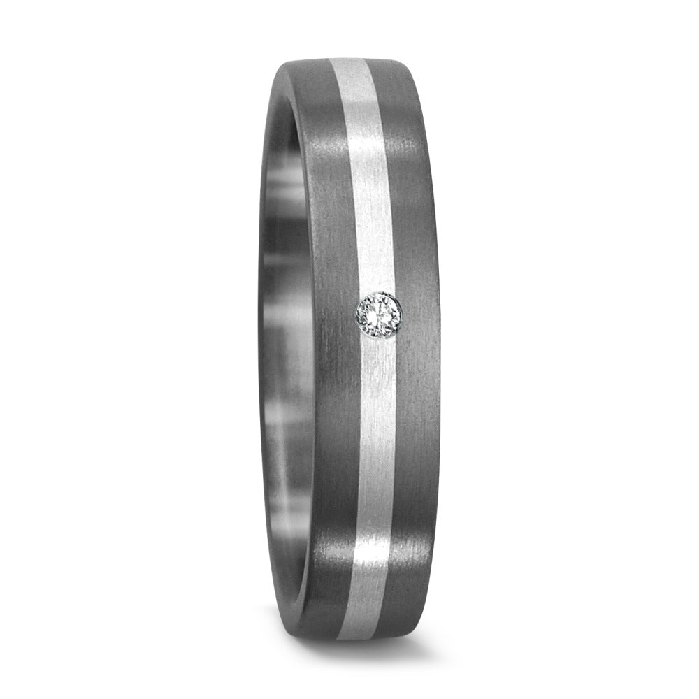 Wedding Ring Titanium, Silver Diamond 0.03 ct, w-si