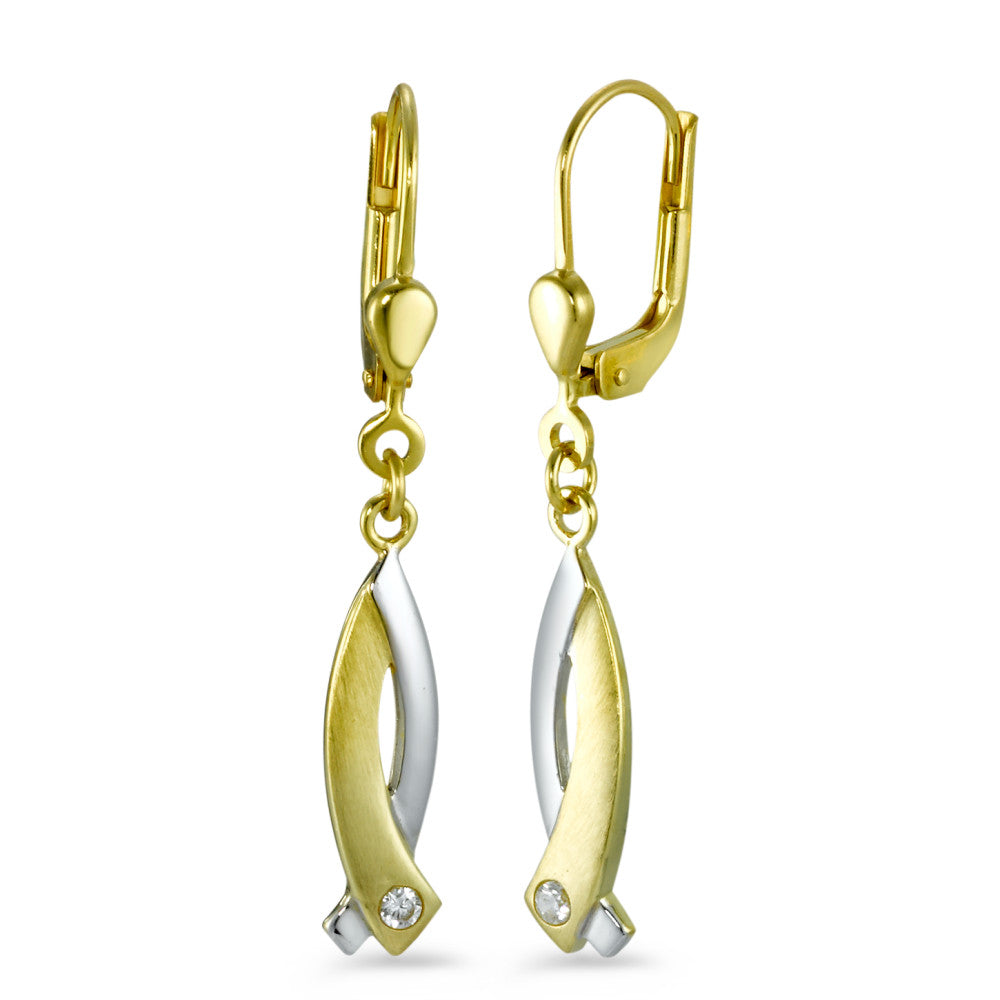 Drop Earrings 18k Yellow Gold Zirconia 2 Stones