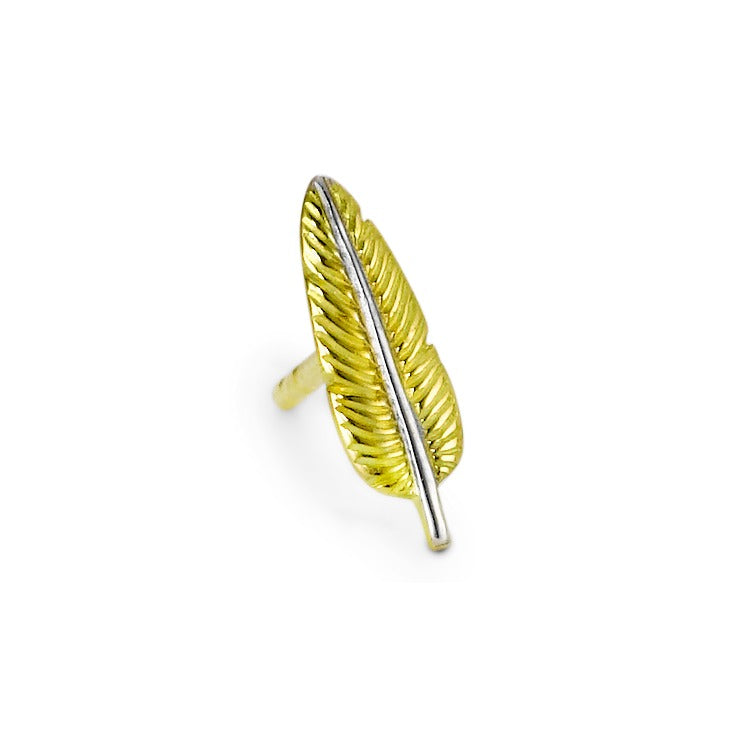 Single stud earring 18k Yellow Gold Feather