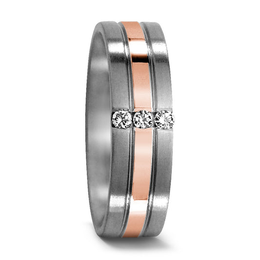Wedding Ring Titanium, 18k Red Gold Diamond 0.06 ct, 3 Stones, w-si
