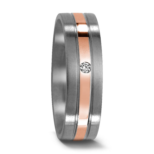 Wedding Ring Titanium, 18k Red Gold Diamond 0.02 ct, w-si