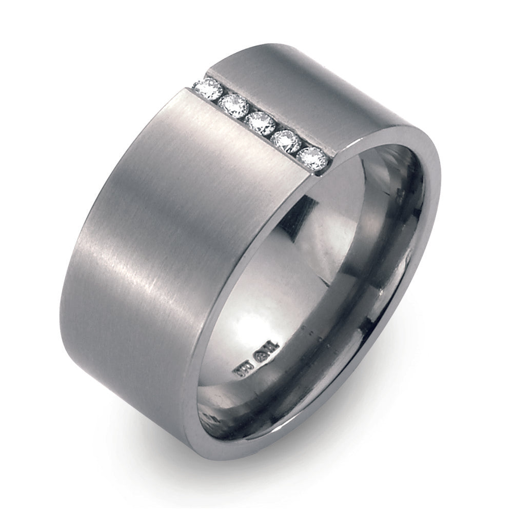 Wedding Ring Titanium Diamond 0.10 ct, 5 Stones, w-si
