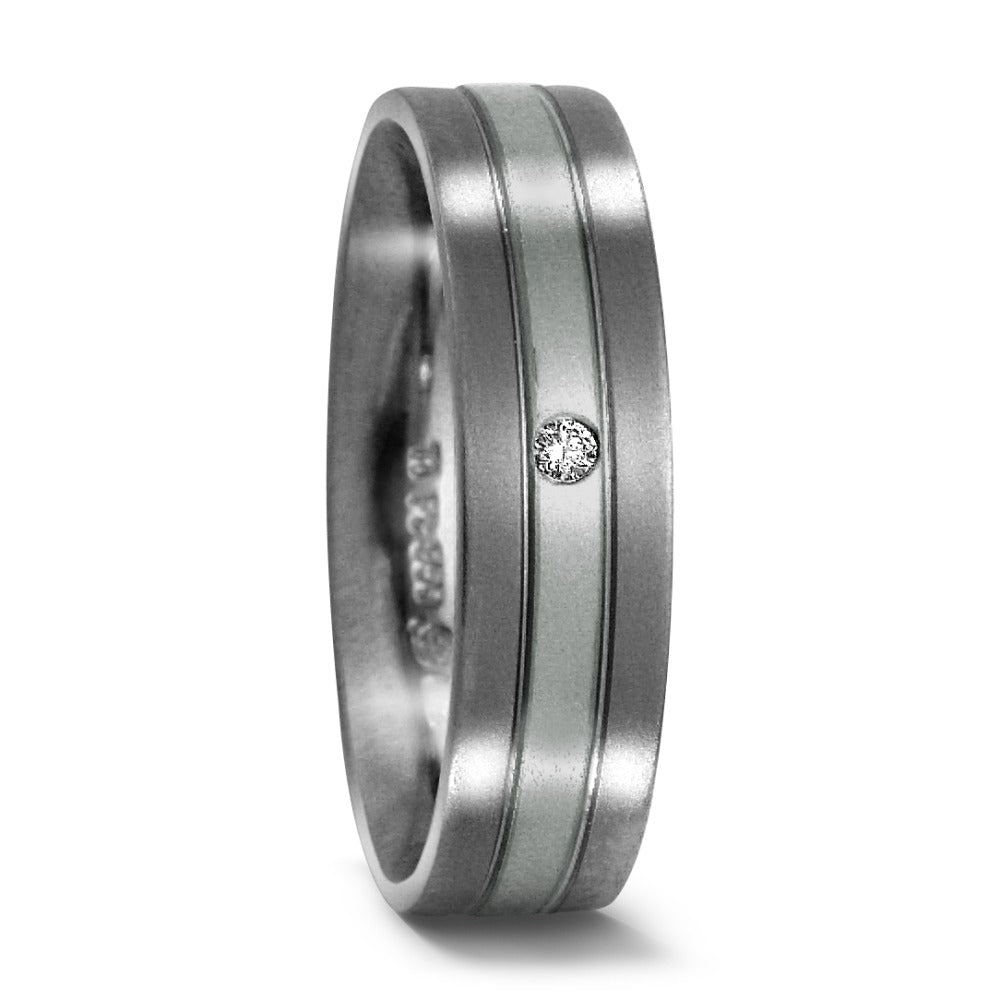 Wedding Ring Titanium, Platinum 950 Diamond 0.02 ct, w-si