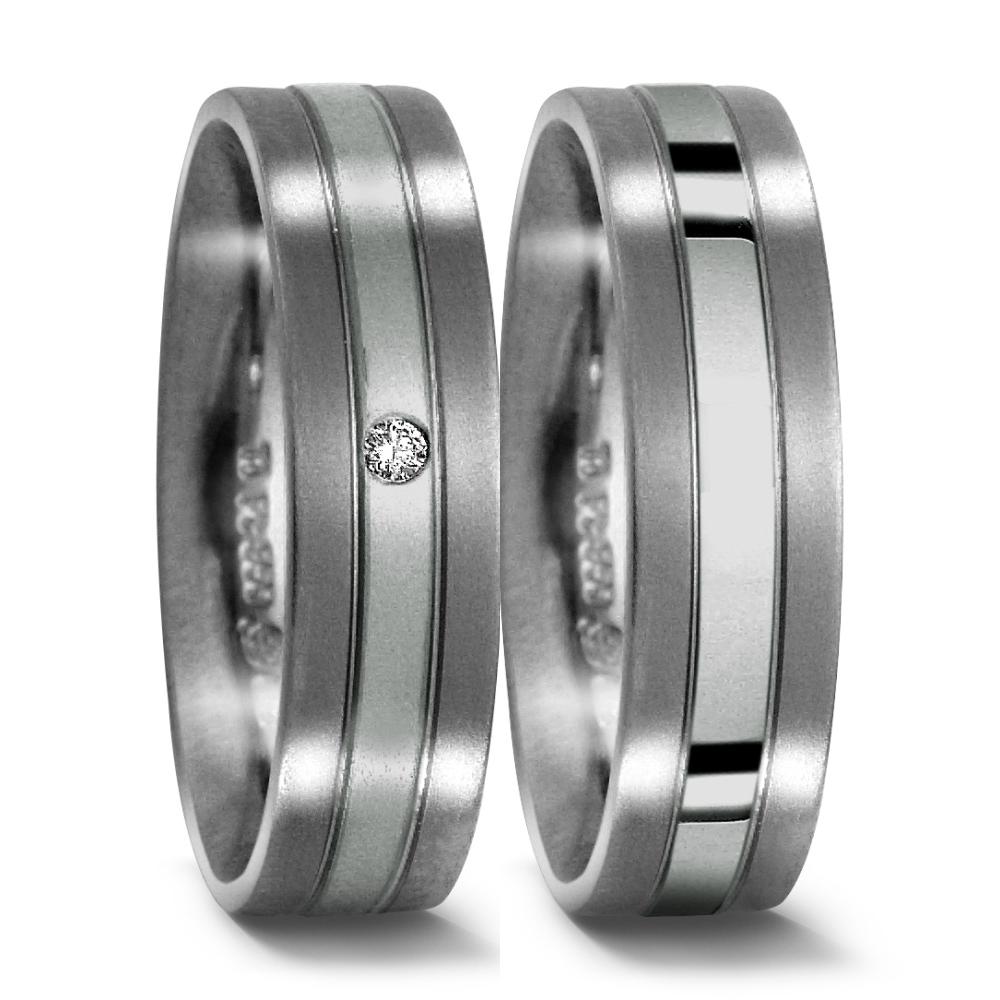 Wedding Ring Titanium, Platinum 950 Diamond 0.02 ct, w-si