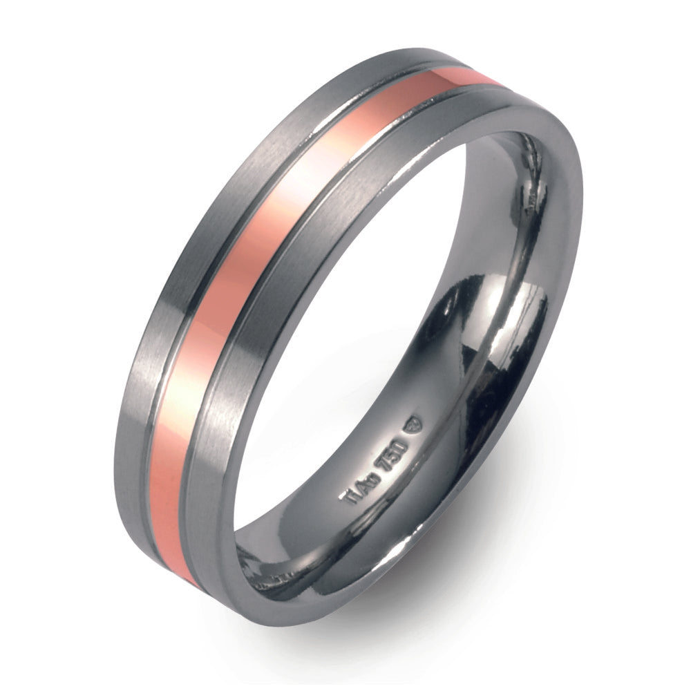 Wedding Ring Titanium, 18k Red Gold