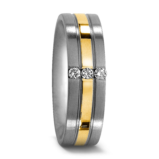 Wedding Ring Titanium, 18k Yellow Gold Diamond 0.06 ct, 3 Stones, w-si