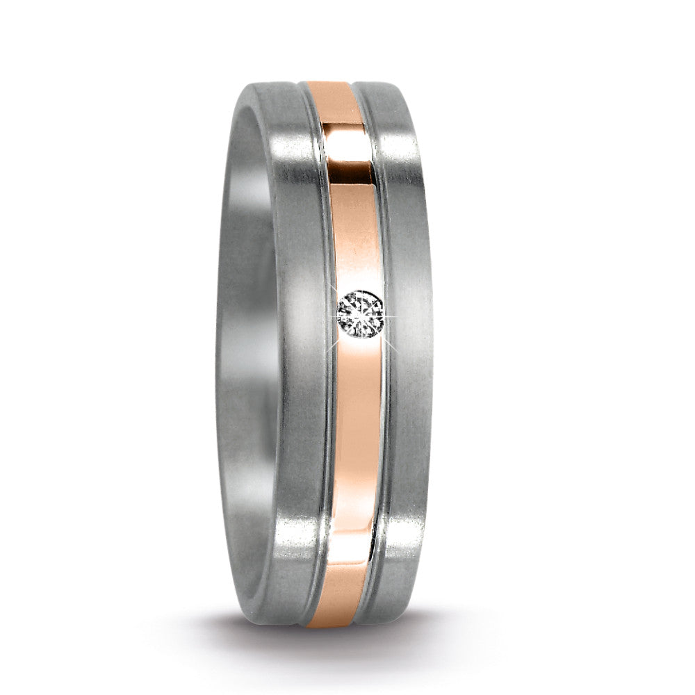 Wedding Ring Stainless steel, 18k Red Gold Diamond 0.02 ct, w-si