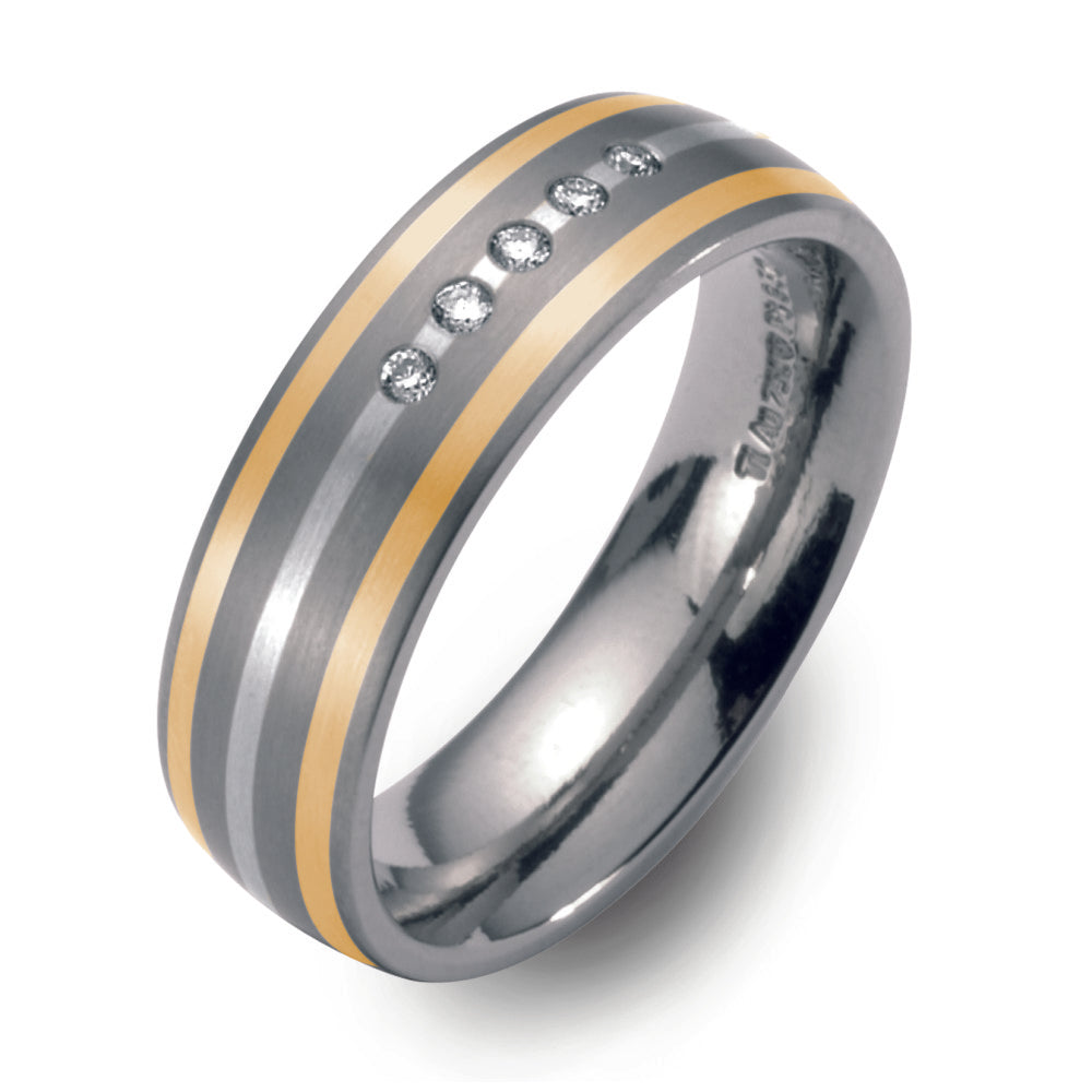 Ring Titanium, 18k Yellow Gold, Platinum 950 Diamond 0.05 ct, w-si