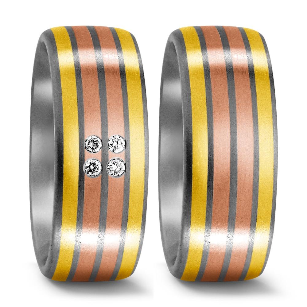 Wedding Ring Titanium, 18k Yellow Gold, 18k Red Gold