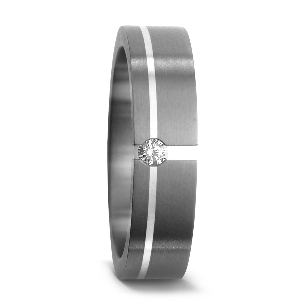 Wedding Ring Titanium, Silver Diamond 0.05 ct, w-si