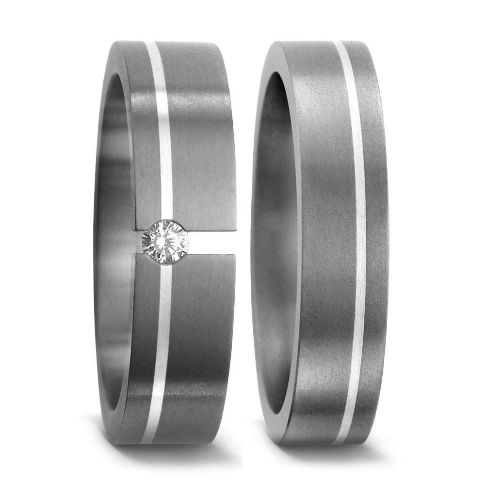 Wedding Ring Titanium, Silver Diamond 0.05 ct, w-si